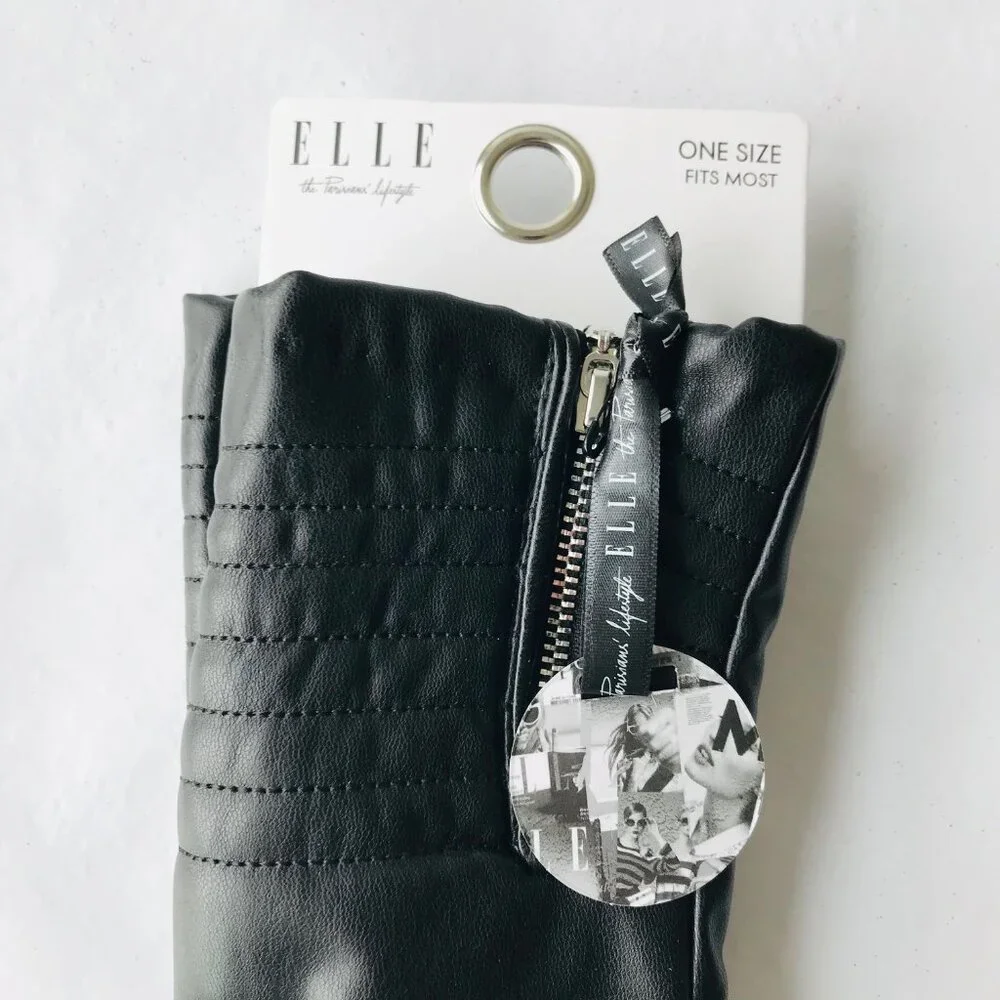 Elle  Women’s Gloves With Lining Black  Patterned Faux Leather